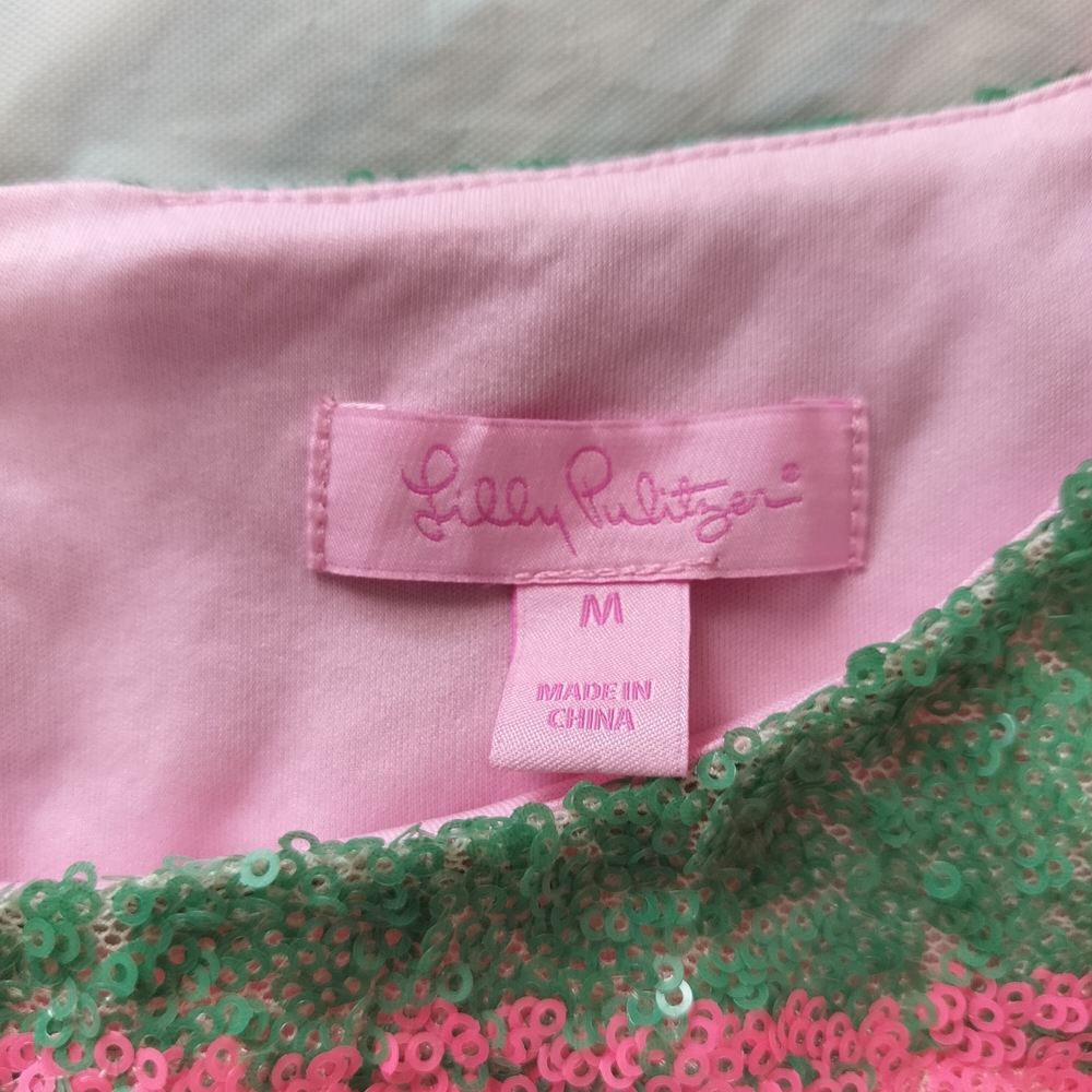 Lilly Pulitzer Pink Green Sequin Striped Tank Top Size M - Picture 6 of 9